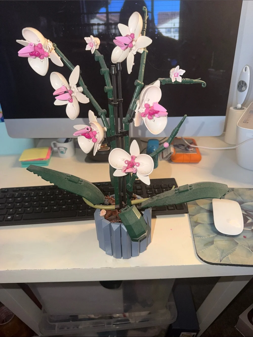 Lego Artificial Orchid Desk Plant - White & Pink